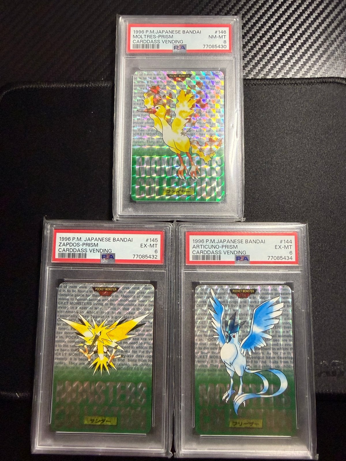 Pokémon Bandai Carddass Prism Legendary Birds PSA Graded, Ophalen of Verzenden, Gebruikt, Meerdere kaarten, Foil