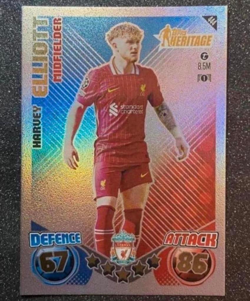 Topps MA 24/25    HERITAGE    HARVEY ELLIOTT    LIVERPOOL FC, Hobby en Vrije tijd, Stickers en Plaatjes, Verzenden, Zo goed als nieuw