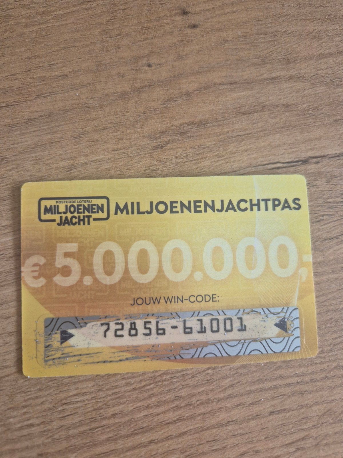 Postcode Loterij Miljoenenjachtpas met win-code, Verzamelen, Ophalen of Verzenden, Gebruikt