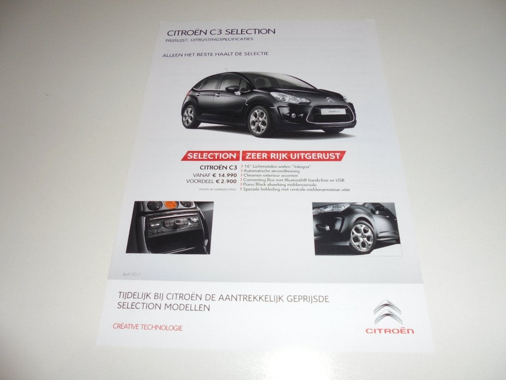 leaflet Citroen C3 Selection  2010, Ophalen of Verzenden, Nieuw, Citroën