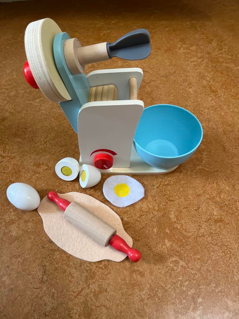 Houten speelgoed mixer met bakaccessoires, Ophalen, Zo goed als nieuw