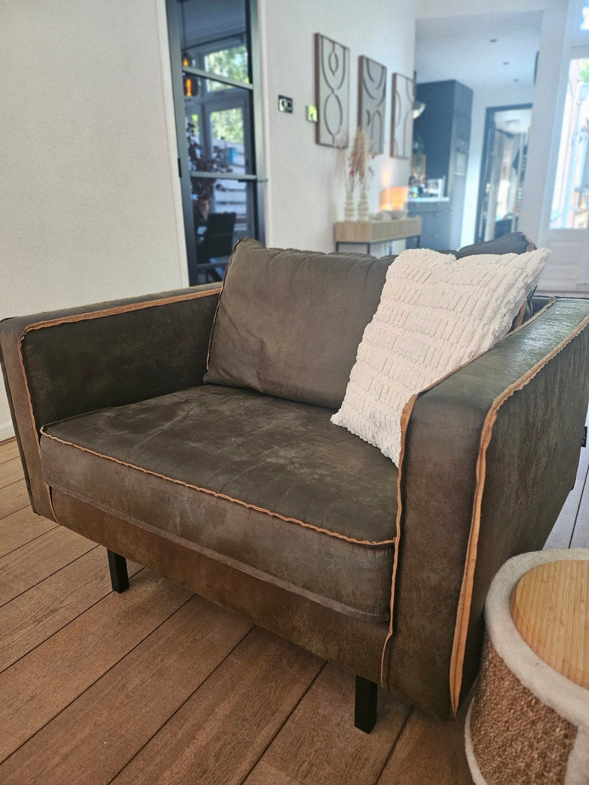 Be Pure Home Fauteuil, donkergroen/bruin stof, Ophalen, Gebruikt, 75 tot 100 cm, 75 tot 100 cm