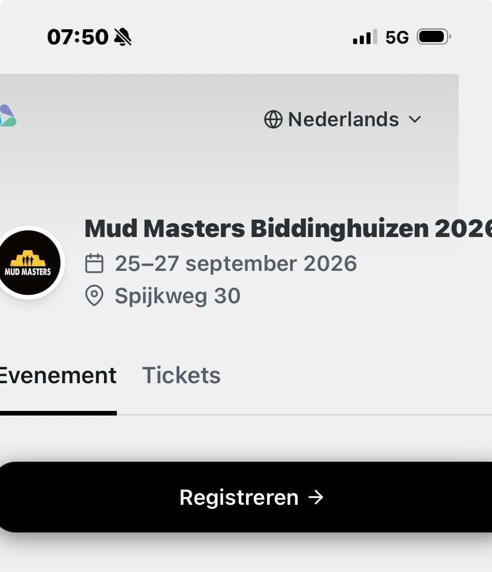 Ticket deelname mudmasters 2026, Tickets en Kaartjes, Kortingen en Cadeaubonnen, Eén persoon, Overige soorten