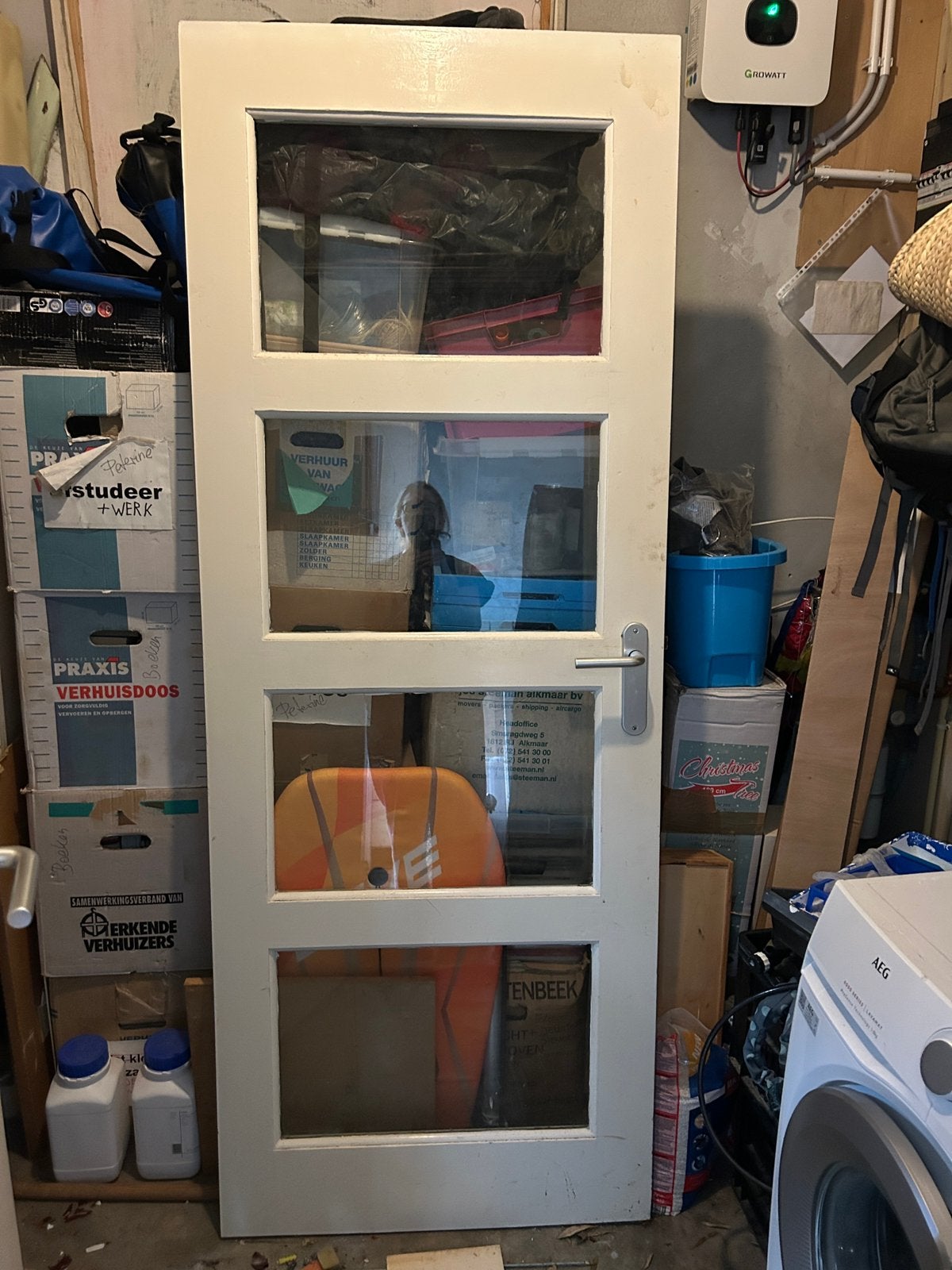 Hardhouten binnendeur met 4 panelen glas, Doe-het-zelf en Verbouw, Deuren en Horren, Ophalen, Minder dan 80 cm, Binnendeur, Zo goed als nieuw