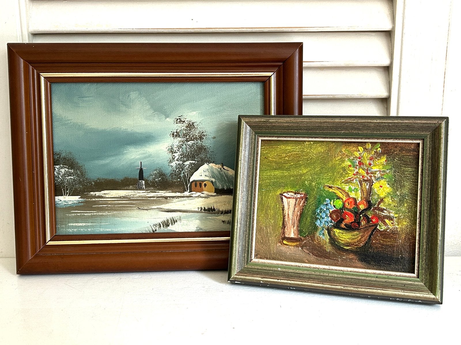 Twee kleine olieverf schilderijtjes, Ophalen, Minder dan 50 cm, Schilderij