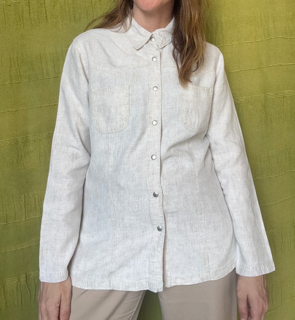 Overhemd / blouse dames beige vintage M/38, Ophalen, Beige, Vintage, Maat 36 (S)