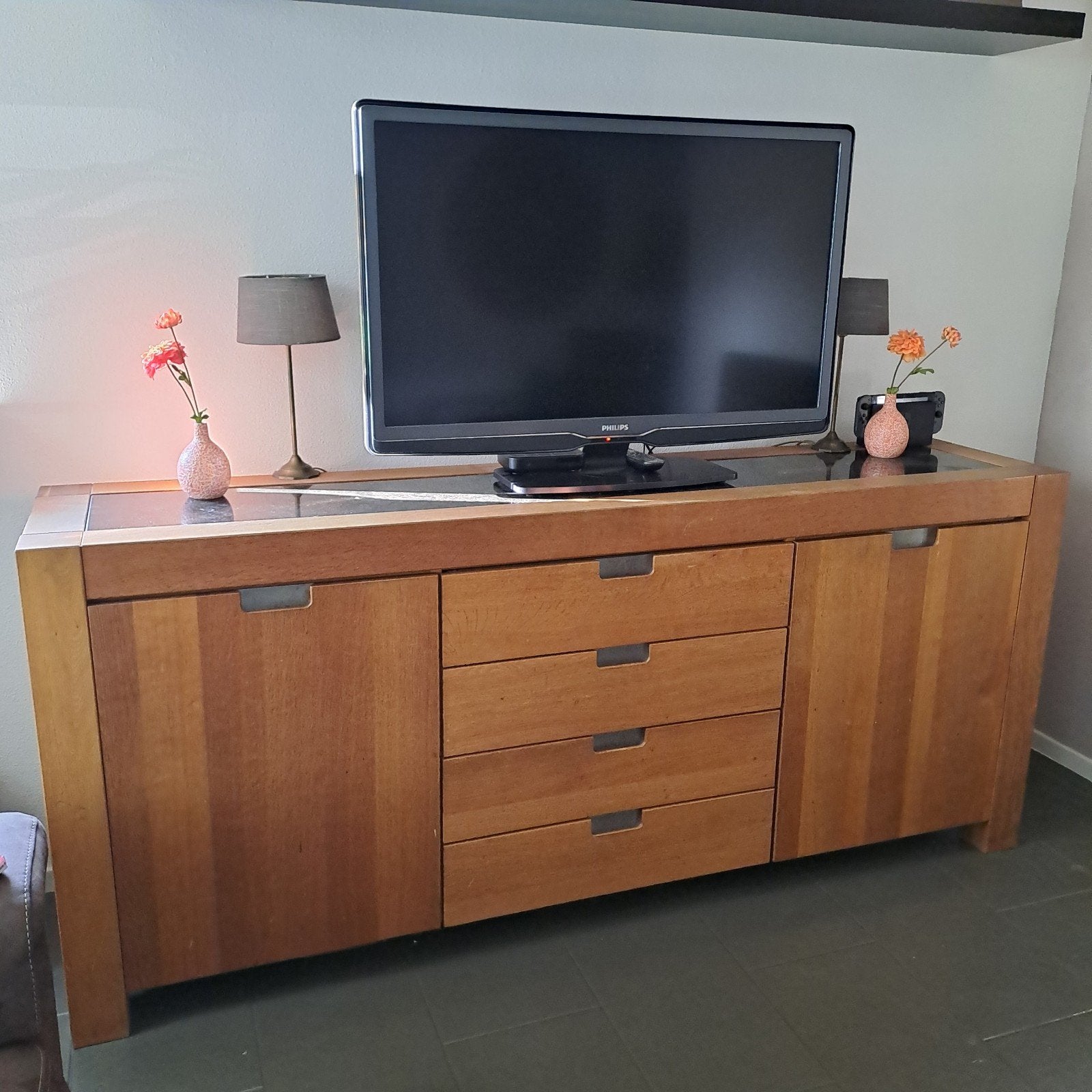 Dressoir met marmeren blad - 202x45 cm, Ophalen, Gebruikt, Overige materialen, Modern met klassieke elementen