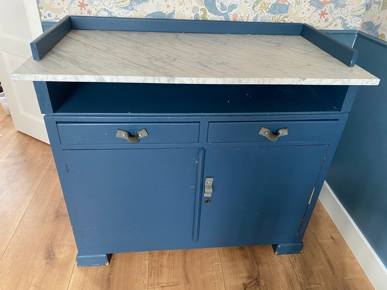 Commode met marmeren blad - Blauw, Ophalen