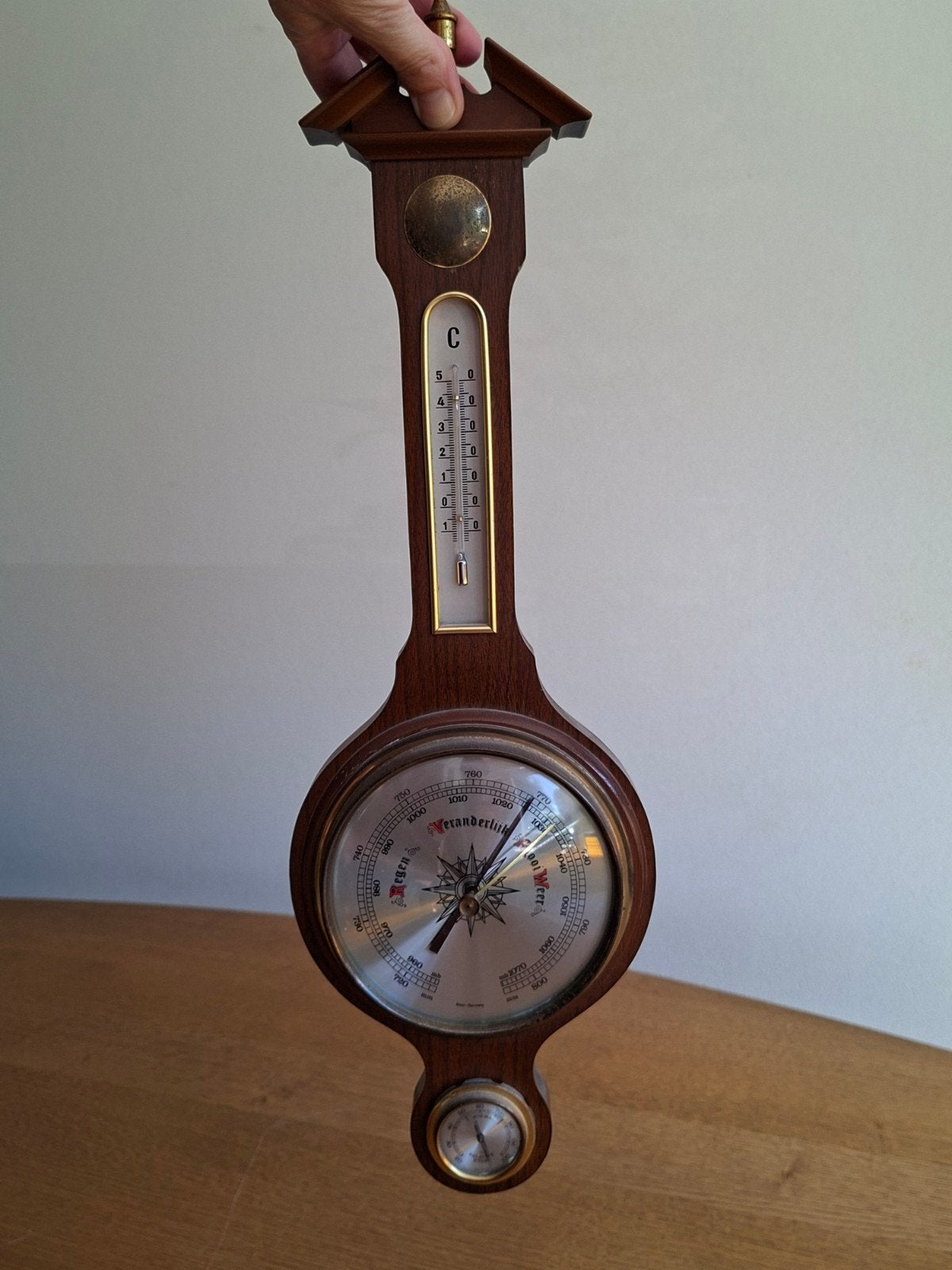 Vintage Weerstation Barometer Thermometer Hygrometer Hout, Audio, Tv en Foto, Weerstations en Barometers, Ophalen, Gebruikt, Weerstation