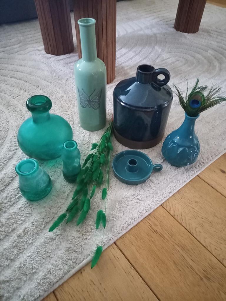 (Mint) groene en petrolkleur woonaccessoires. I.z.g.s., Ophalen of Verzenden, Groen, Glas