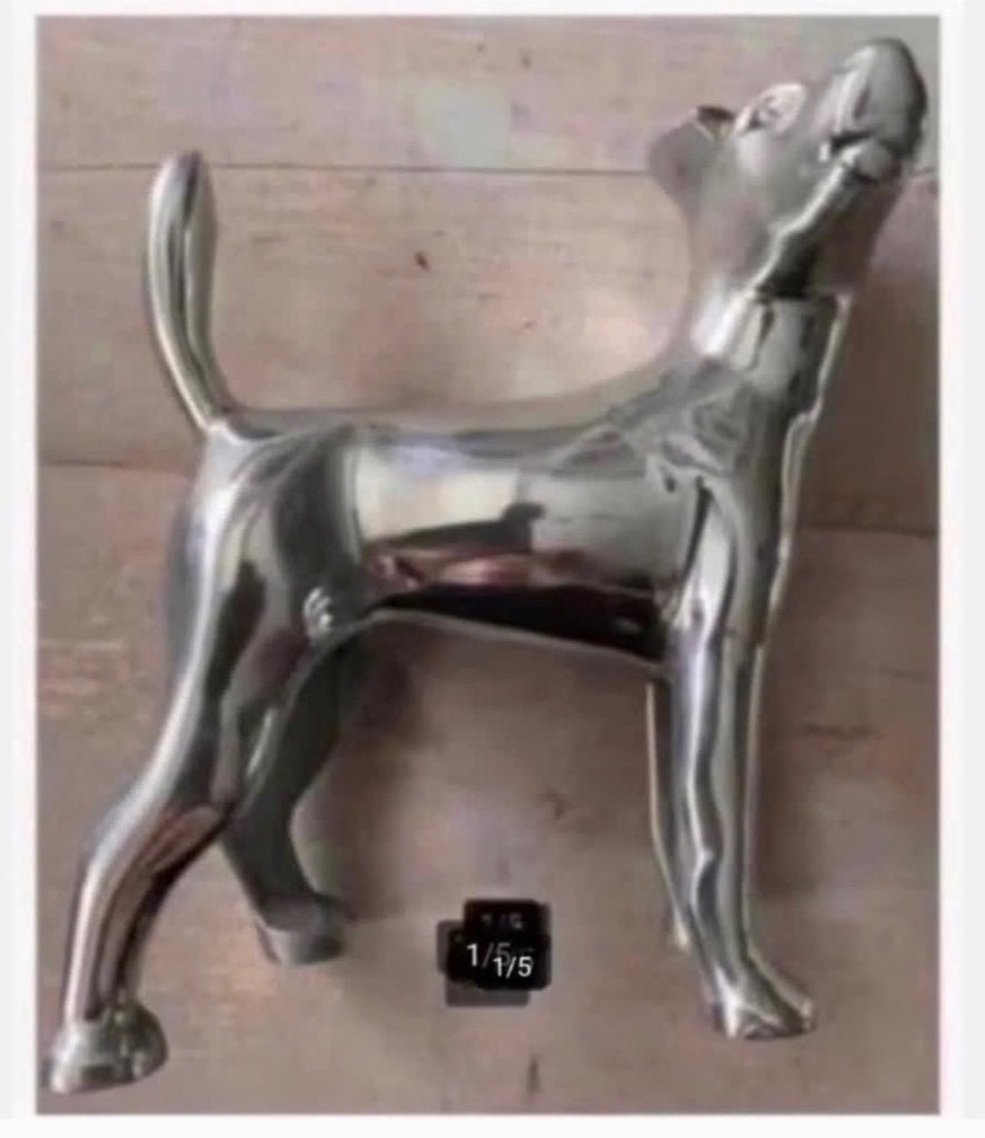 Zwaar metalen hond 19 x 18 cm, woondeco zilverkleurig, Ophalen of Verzenden, Zo goed als nieuw, Dier