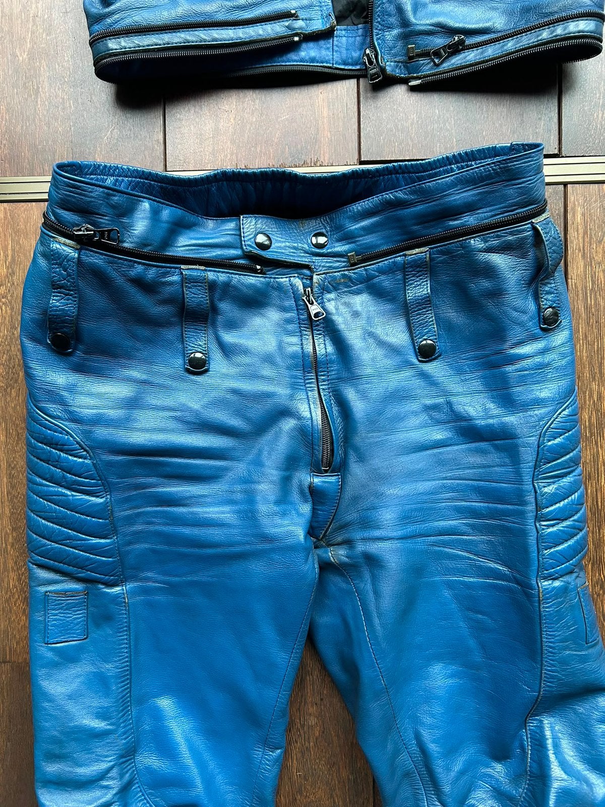 Leren motorbroek blauw, Motoren, Ophalen of Verzenden, Tweedehands, Broek | leer