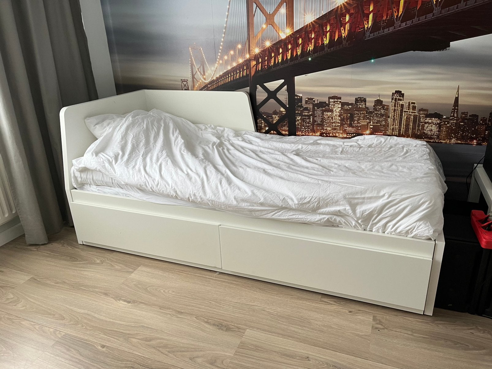Ikea bank uitschuifbed 2 perdoons met laden, Ophalen, Gebruikt, Eenpersoons, Wit