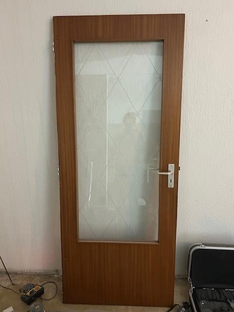 Deur, Doe-het-zelf en Verbouw, Deuren en Horren, Gebruikt, Binnendeur, 200 tot 215 cm, 80 tot 100 cm, Glas, Hout, Ophalen