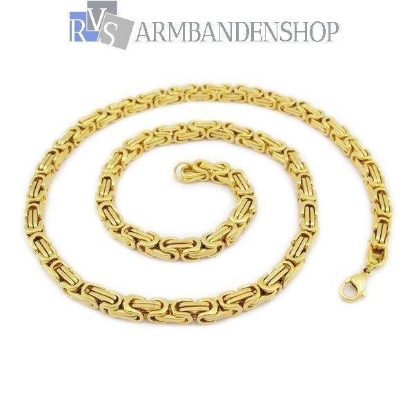 RVS Gold-color koningsschakel ketting 53 cm koningsketting, Verzenden, Nieuw, Goud, Overige materialen