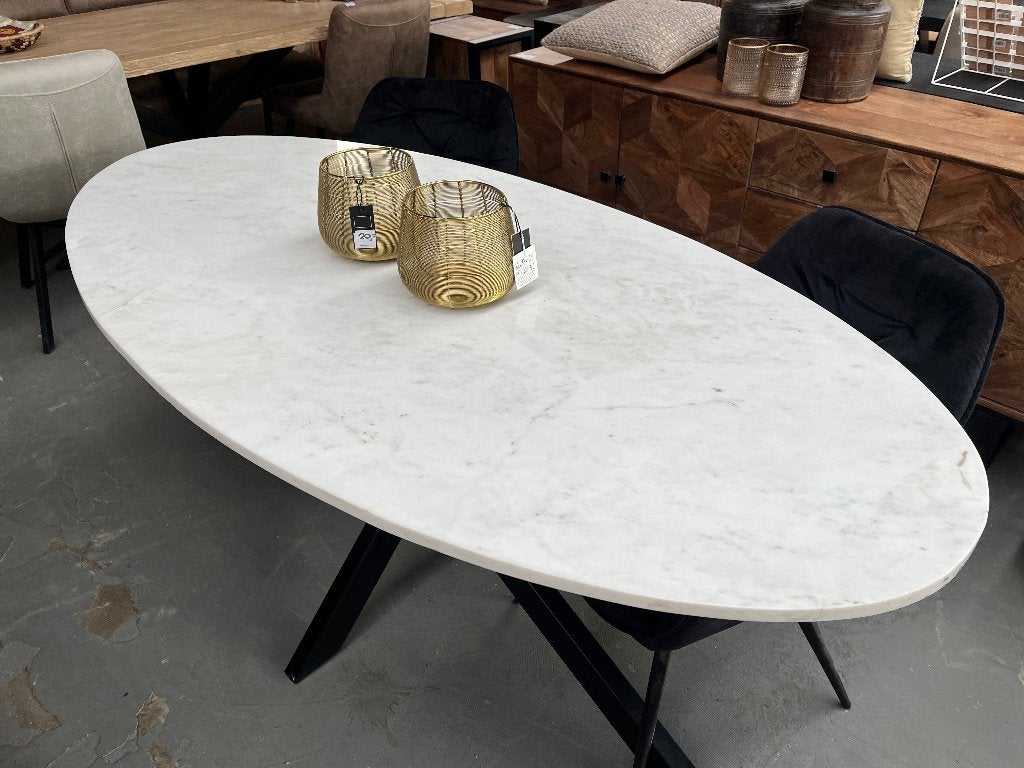 Magazijn Legverkoop Eettafel ovaal wit marmer Marble matrix, Nieuw, Mediterraans, Ophalen of Verzenden, Info@wkhome.nl