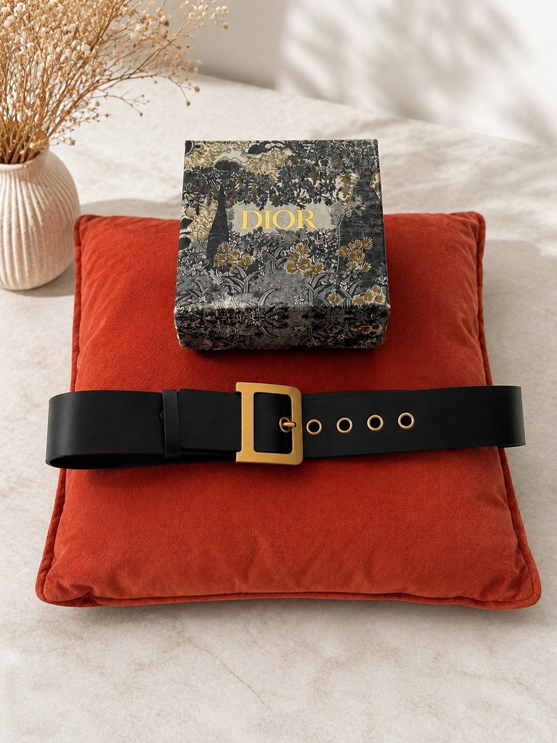 Dior D-Fence Riem Zwart Leer met Gouden Gesp, 80 tot 90 cm, 5 cm of meer, Heupriem, Ophalen of Verzenden