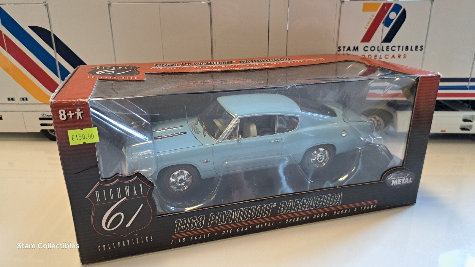 Highway61 Plymouth Barracuda Light Blue - 1968, Hobby en Vrije tijd, Modelauto's | 1:18, Overige merken, Auto, Ophalen of Verzenden