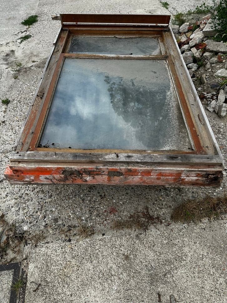Oude houten ramen met glas - Ideaal voor projecten, Ophalen, Gevelraam of Ruit, Gebruikt, 160 cm of meer