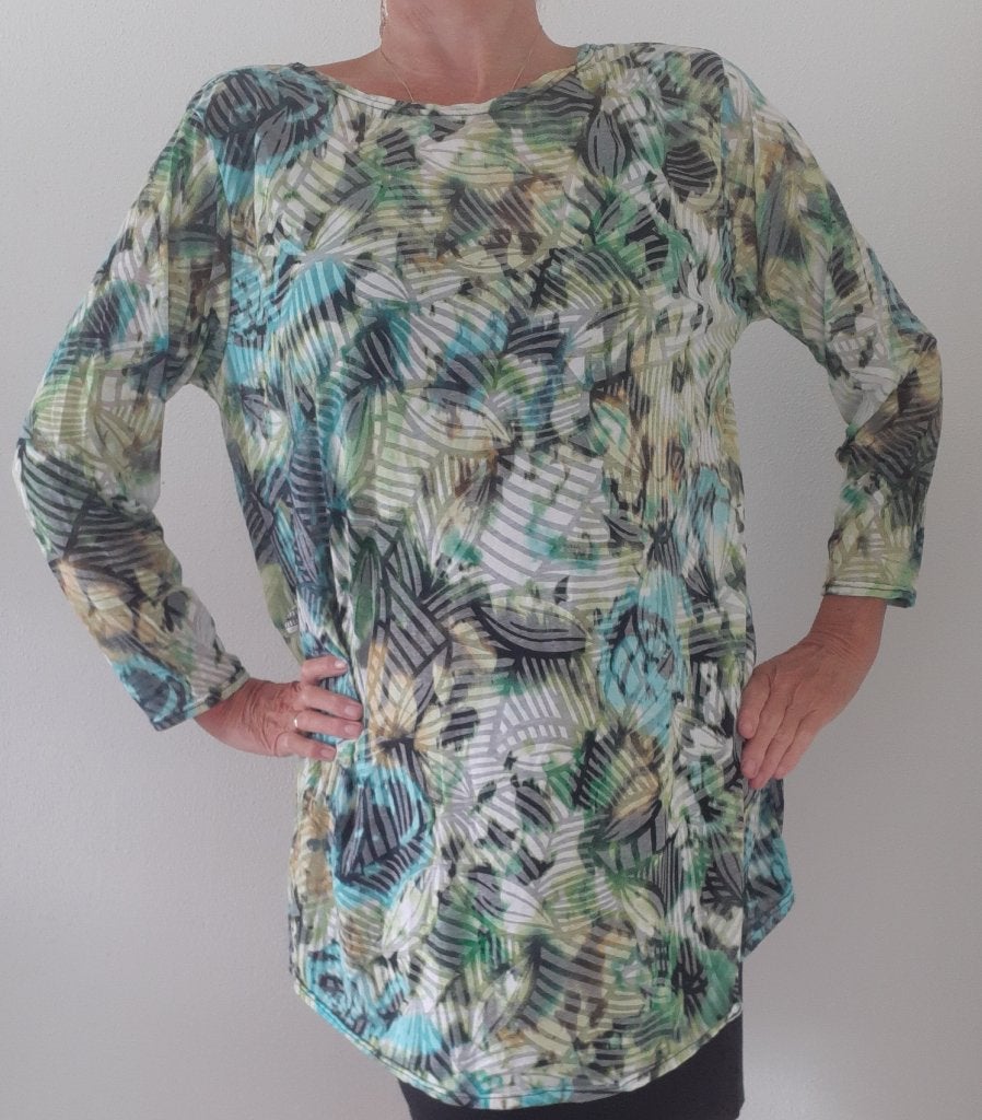Bloemenprint tuniek met lange mouwen 50, Kleding | Dames, Ophalen of Verzenden, Zo goed als nieuw, Blauw, Blouse of Tuniek