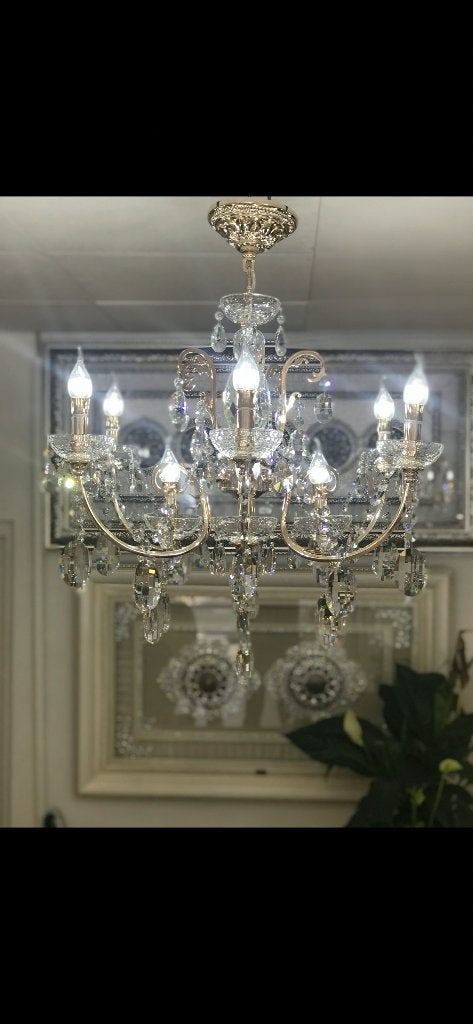 2 Kroonluchters goudkleurig, Huis en Inrichting, Lampen | Kroonluchters, Ophalen, Gebruikt, Glas