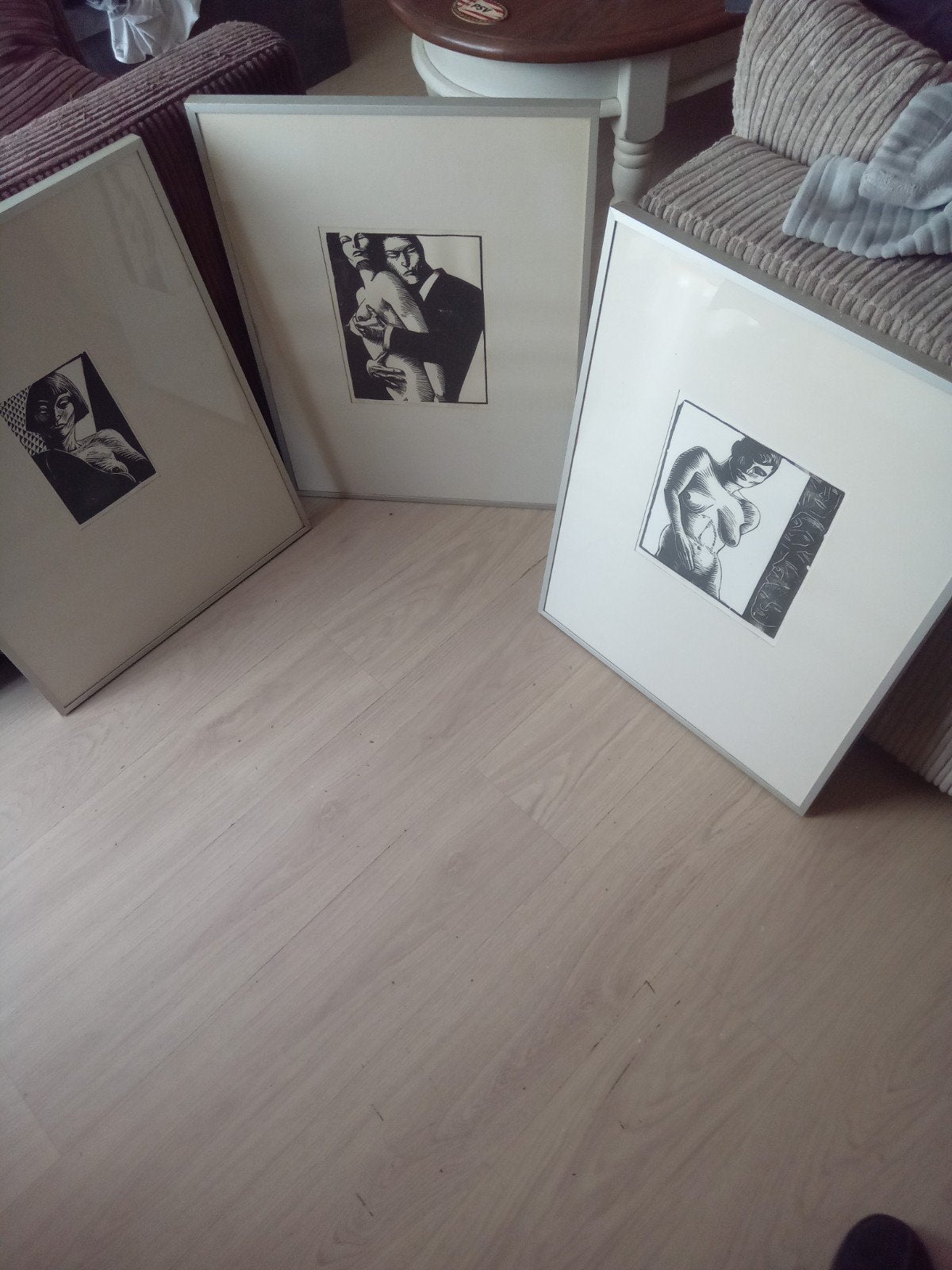 Houtsnedes van Leon Janssen: 'Met Minnaar', 'Femme Fatal, Ophalen, Ingelijst, 1950 - 1999, Portret