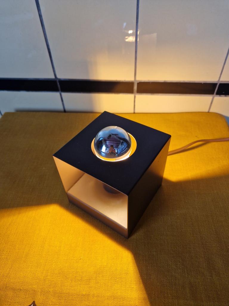Vintage kubus wandlamp Phillips met LED spiegelkop lamp, Huis en Inrichting, Lampen | Wandlampen, Ophalen of Verzenden, Gebruikt