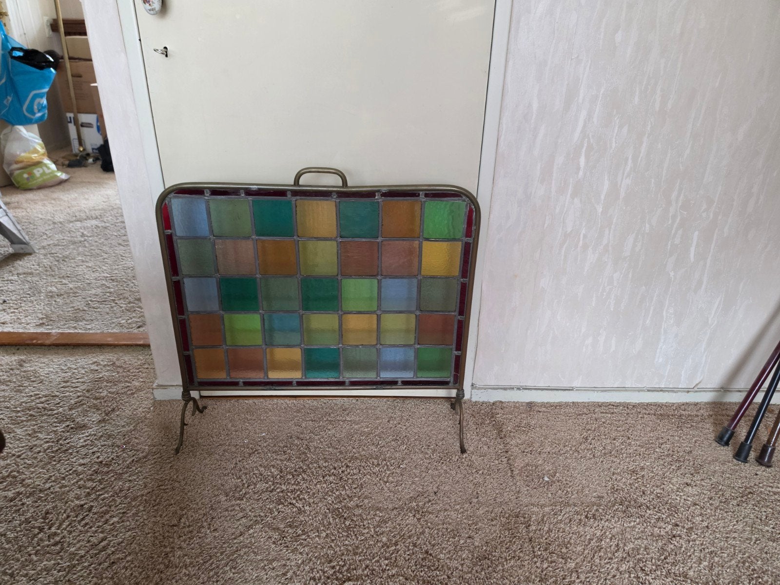 Vintage glas-in-lood haardscherm kan ook opgehaald worden ti, Huis en Inrichting, Ophalen, Gebruikt, Vrijstaande haard, Overige soorten