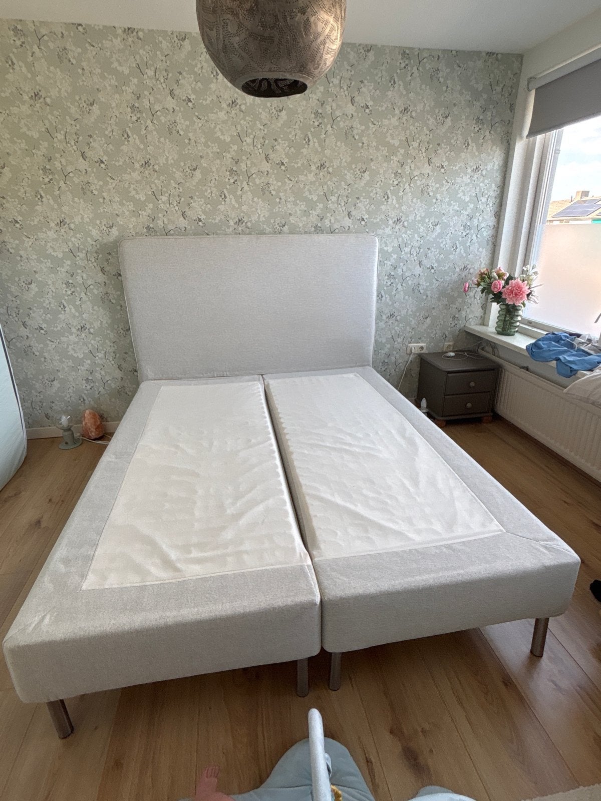 IKEA Boxspring 160x200 met nieuwe hoezen, Ophalen, Tweepersoons, Zo goed als nieuw, 200 cm