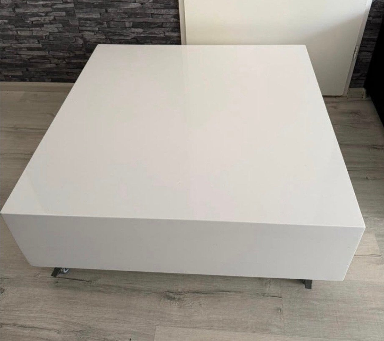 Witte eettafel en salontafel set, Huis en Inrichting, Ophalen, Overige materialen, Gebruikt, 100 tot 150 cm