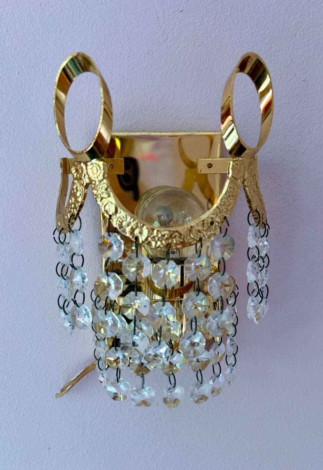 Vintage kristallen wandlamp, Ophalen of Verzenden, Gebruikt, Glas, Wandlamp