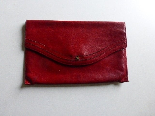 VINTAGE Assima clutch geheel leer, Ophalen of Verzenden, Zo goed als nieuw, Rood, Avondtasje