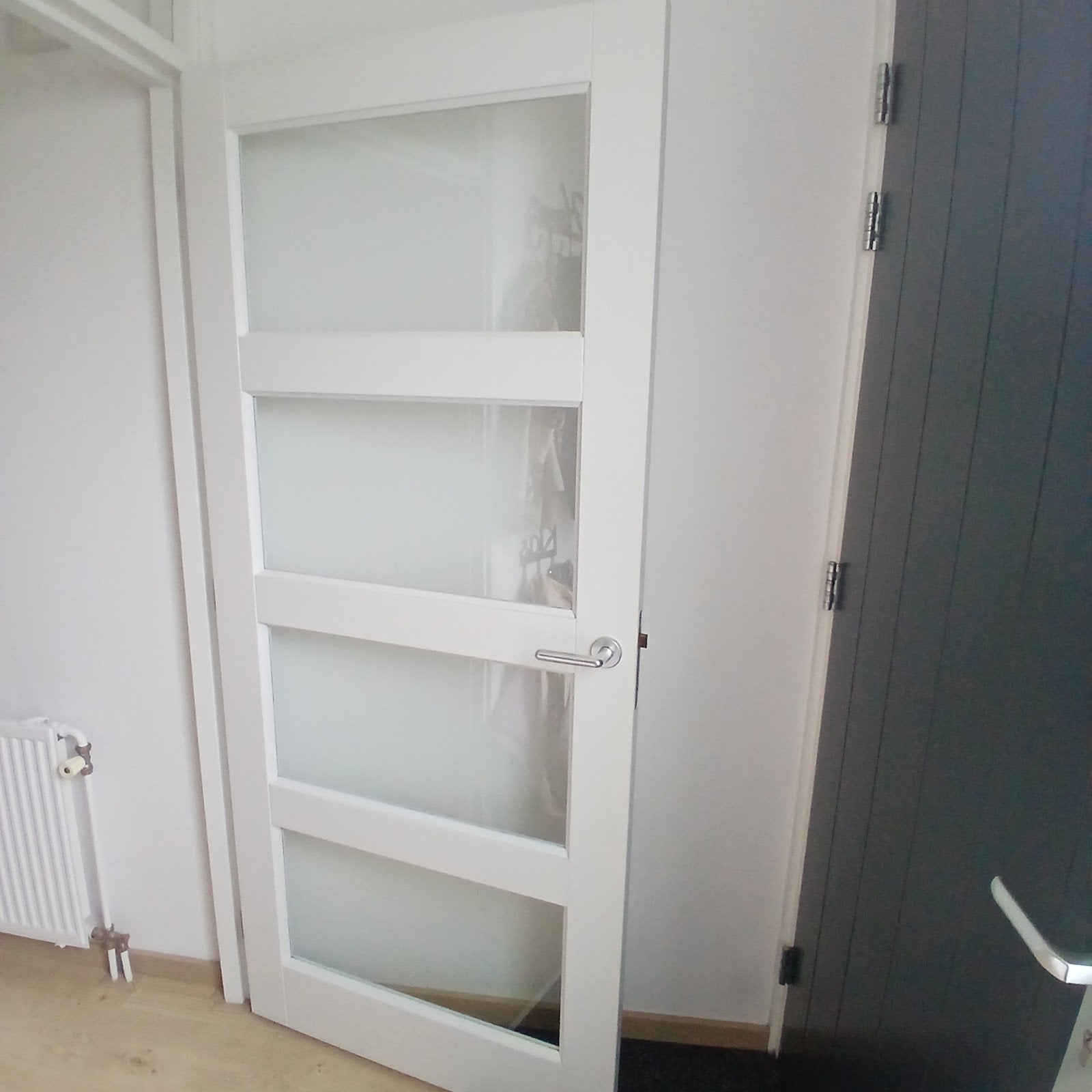 Lundia binnendeur met glaspanelen en deurbeslag 87,5 x 2005, Doe-het-zelf en Verbouw, Deuren en Horren, Ophalen, 80 tot 100 cm