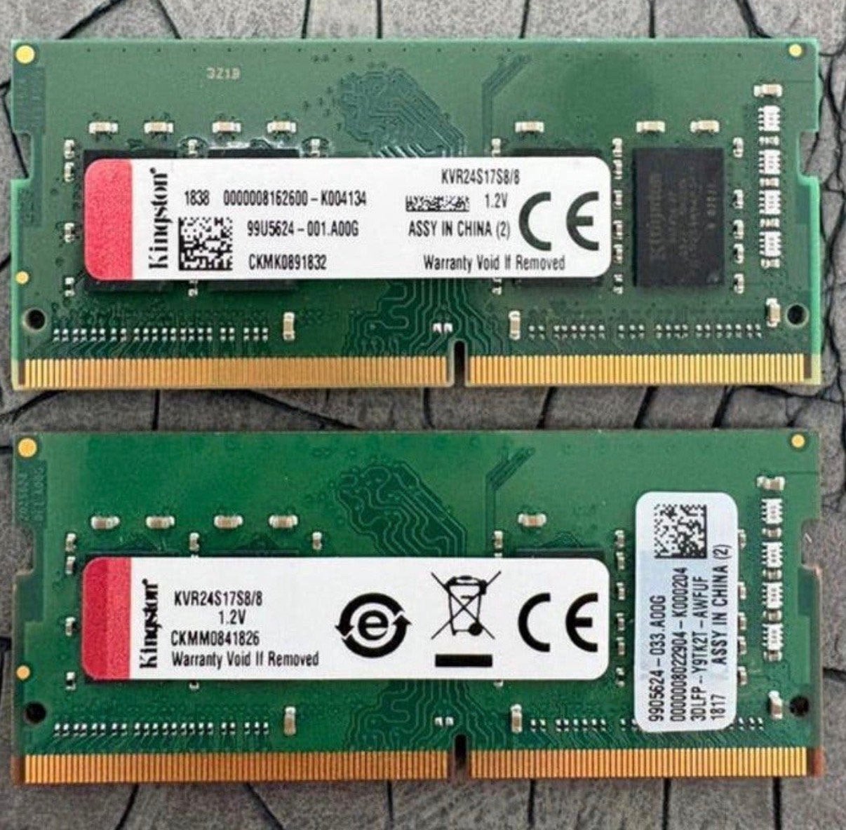 2x 8GB DDR4 3200MHz SO-DIMM Laptop RAM Kingston KVR24S17S8/8, Computers en Software, RAM geheugen, DDR4, Ophalen of Verzenden
