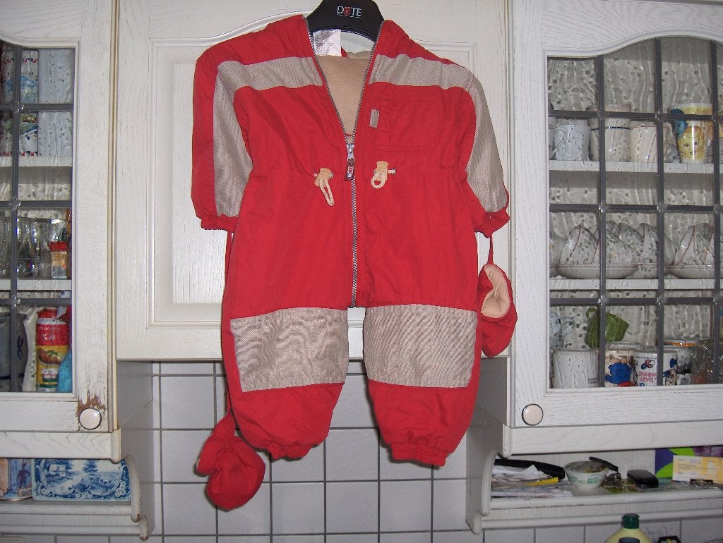 Warme rood beige gevoerd wintersport skipak PULCINO 74 prima, Kinderen en Baby's, Babykleding | Maat 74, Jongetje, Overige typen