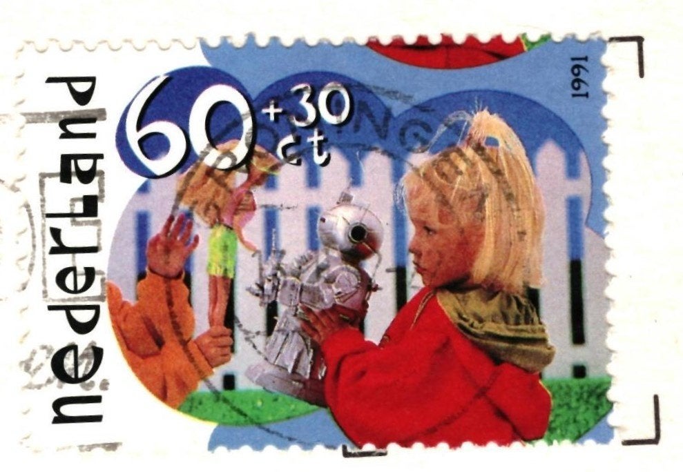 988426 Groningen 80+ Volkslied _ zegel VHK poppen en robots, Verzamelen, Ophalen of Verzenden, 1980 tot heden, Gelopen, Groningen