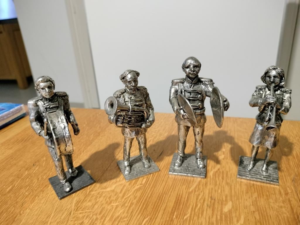 Set van 4 tinnen muzikanten beeldjes, Verzamelen, Ophalen of Verzenden, Gebruikt