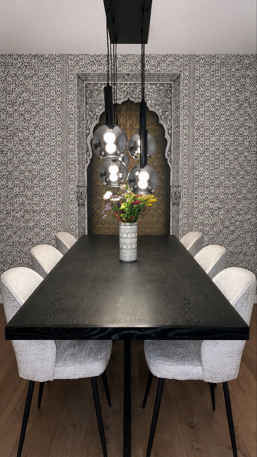 Zwarte eikenhouten eettafel met matrixpoot 240 cm, Ophalen, Modern, strak, minimalistisch, Deens Scandinavisch modern., Eikenhout