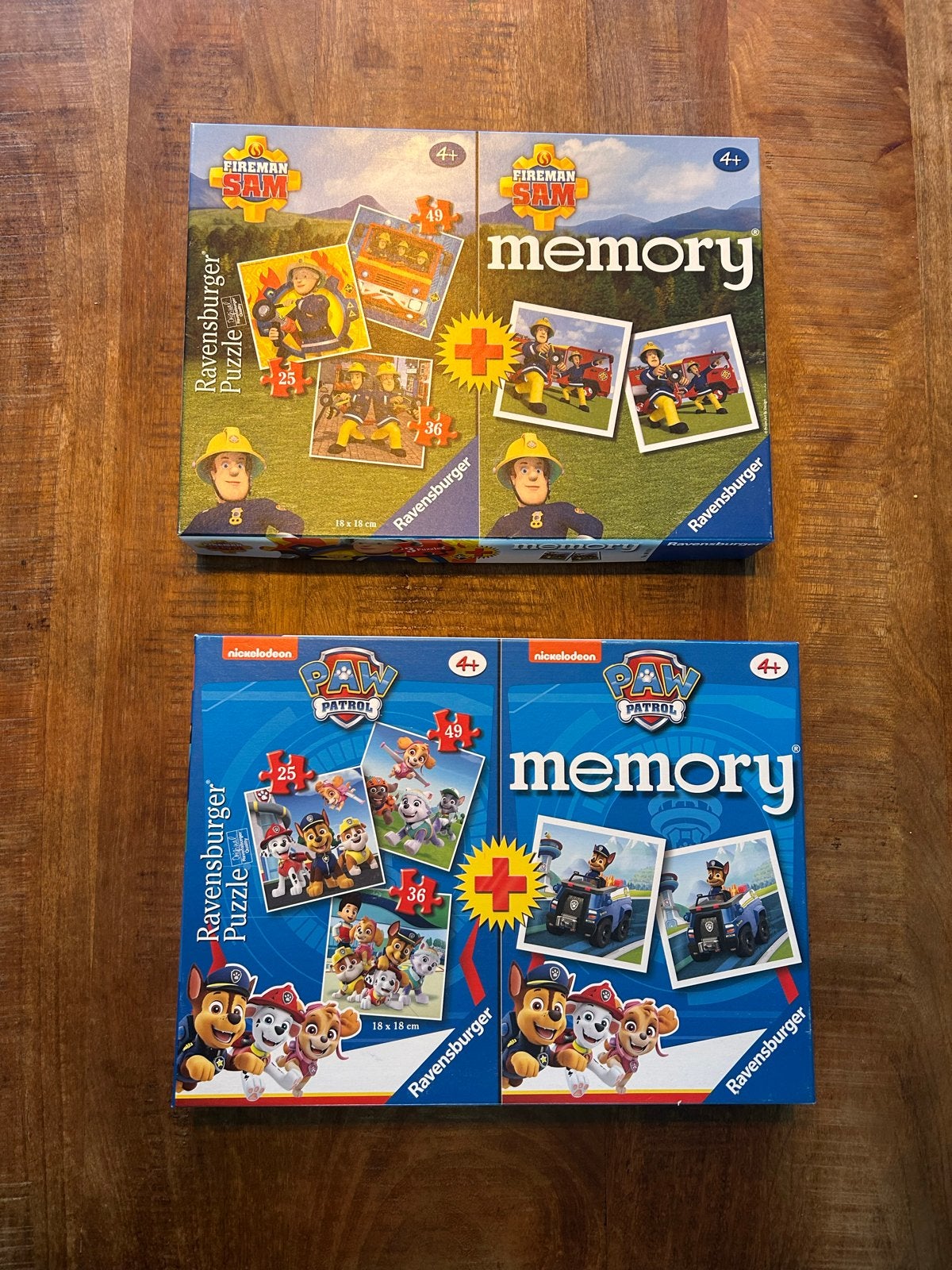 Ravensburger Paw Patrol & Brandweerman Sam Puzzel & Memory, Ophalen, 10 tot 50 stukjes, Zo goed als nieuw, 2 tot 4 jaar