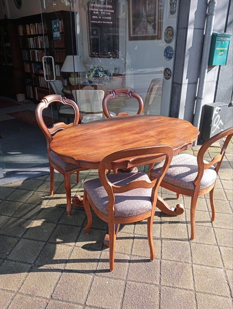 Antieke Biedermeier Mahonie Tafel met 4 Stoelen, Ophalen of Verzenden