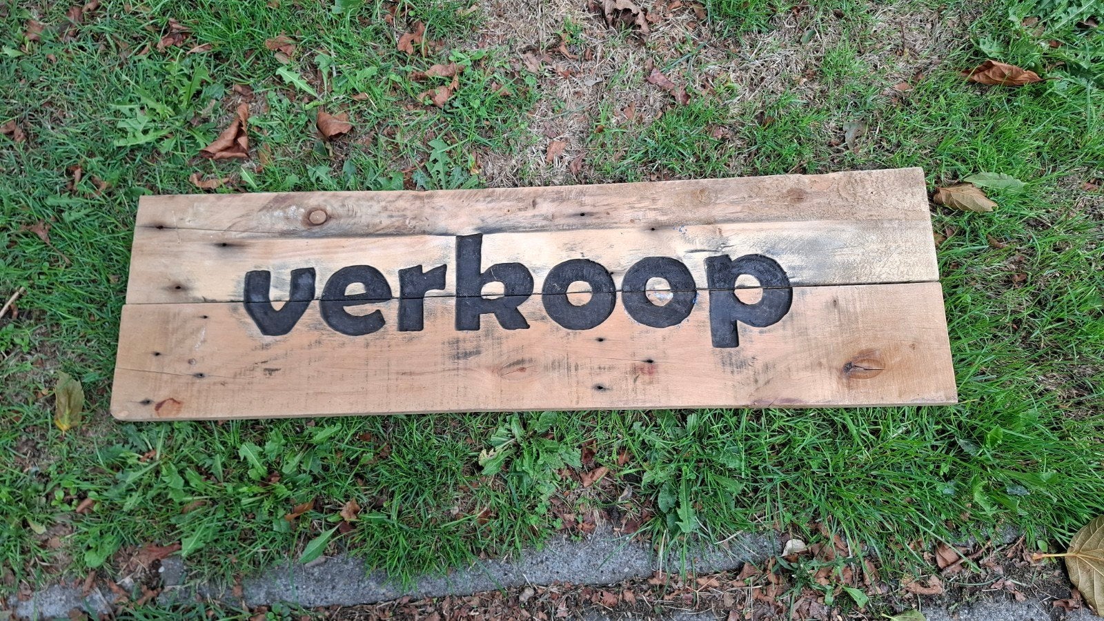 verkoopbord houten plank tekst verkoop, Ophalen, Geschikt voor buiten, 28 cm, Zo goed als nieuw