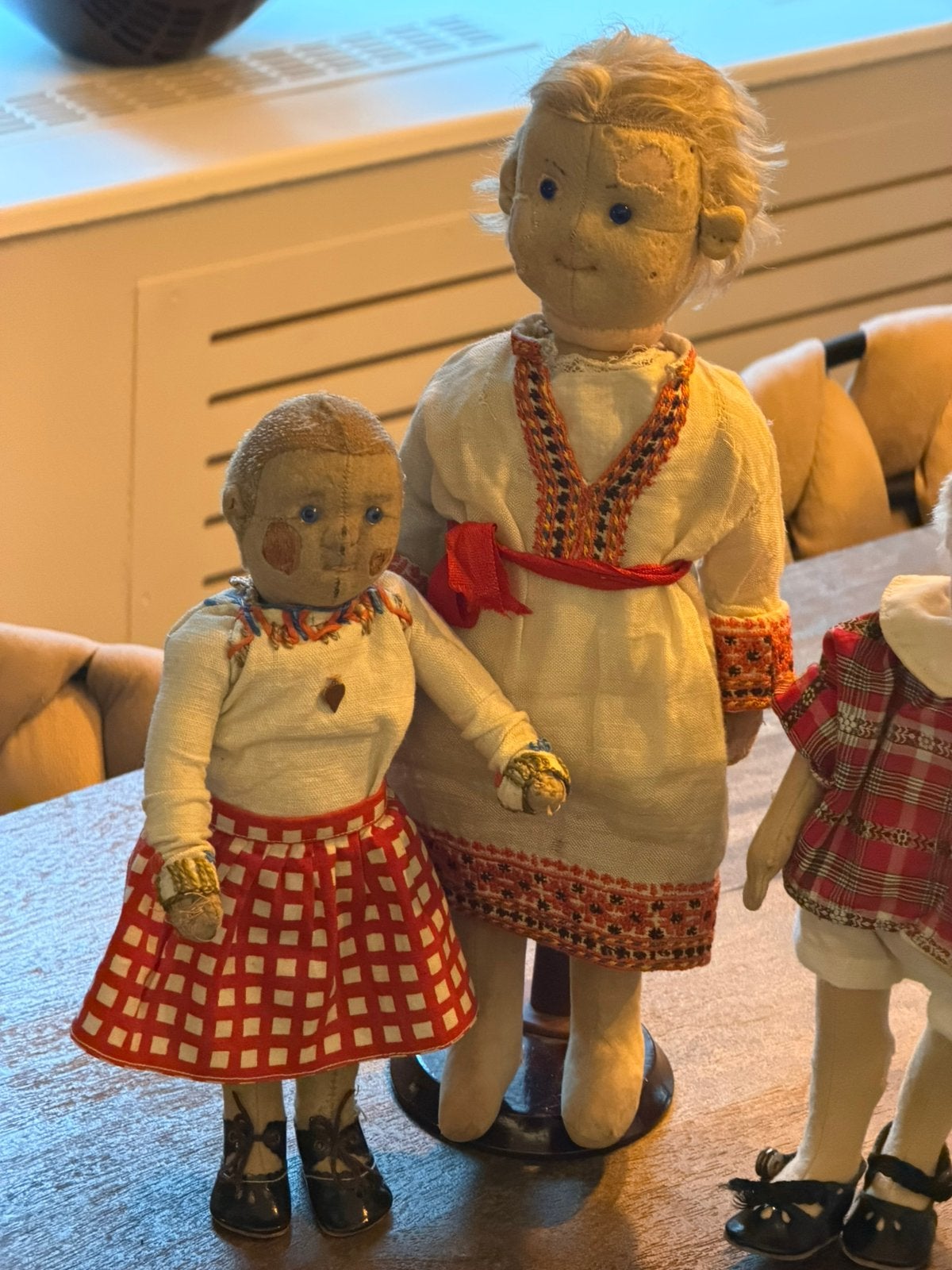 Unieke Set van 4 Antieke Steiff Poppen 1910– 2 met Knop!, Antiek en Kunst, Ophalen of Verzenden