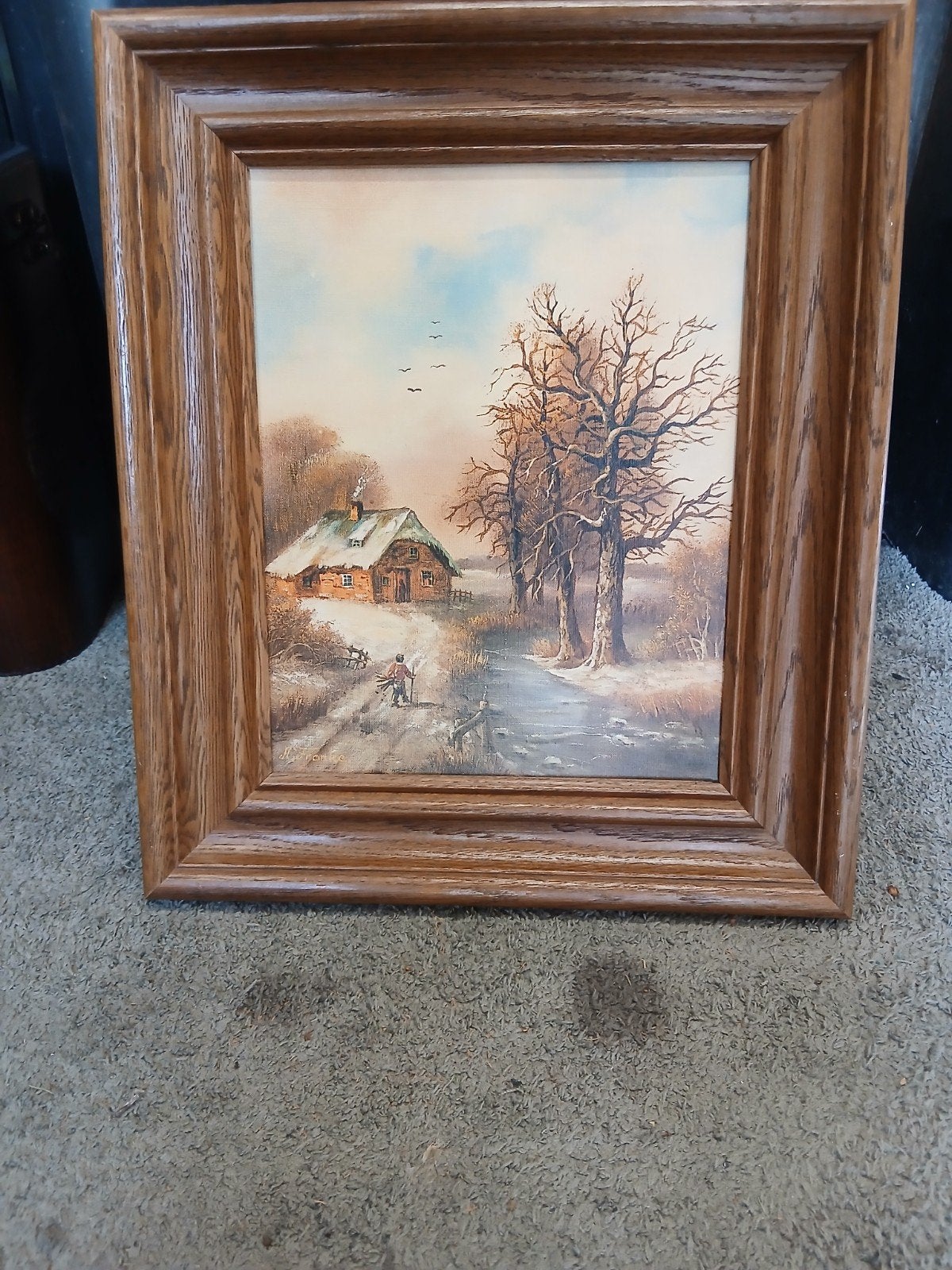 Schilderij Winterlandschap met Huis en Figuren, Ophalen of Verzenden