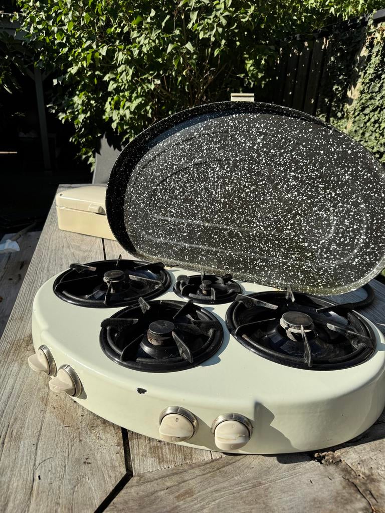 Vintage Gasfornuis 4-pits met Deksel en broodtrommel, Witgoed en Apparatuur, Kookplaten, Ophalen, Gebruikt, 4 kookzones, Gas
