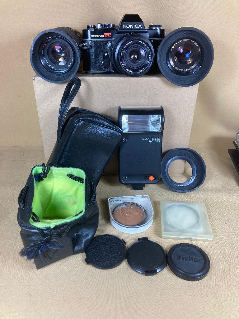 Konica Autoreflex TC camera met 2 extra lenzen, Gebruikt, --, Spiegelreflex, Konica