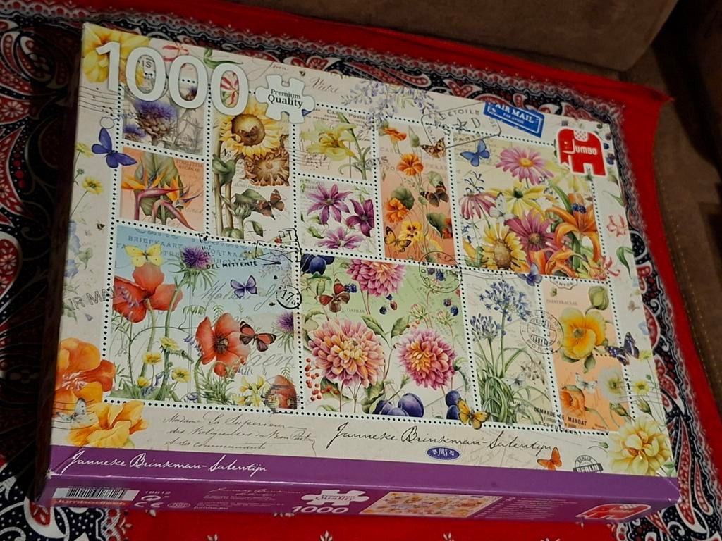 Puzzel janneke brinkman JBS zonnebloemen postzegels, Ophalen of Verzenden, 500 t/m 1500 stukjes, Zo goed als nieuw, Legpuzzel