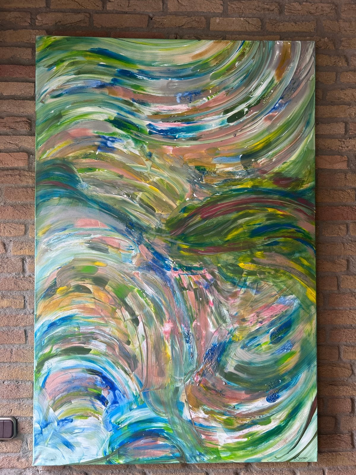 Groot Kleurrijk Abstract Schilderij, Ophalen of Verzenden