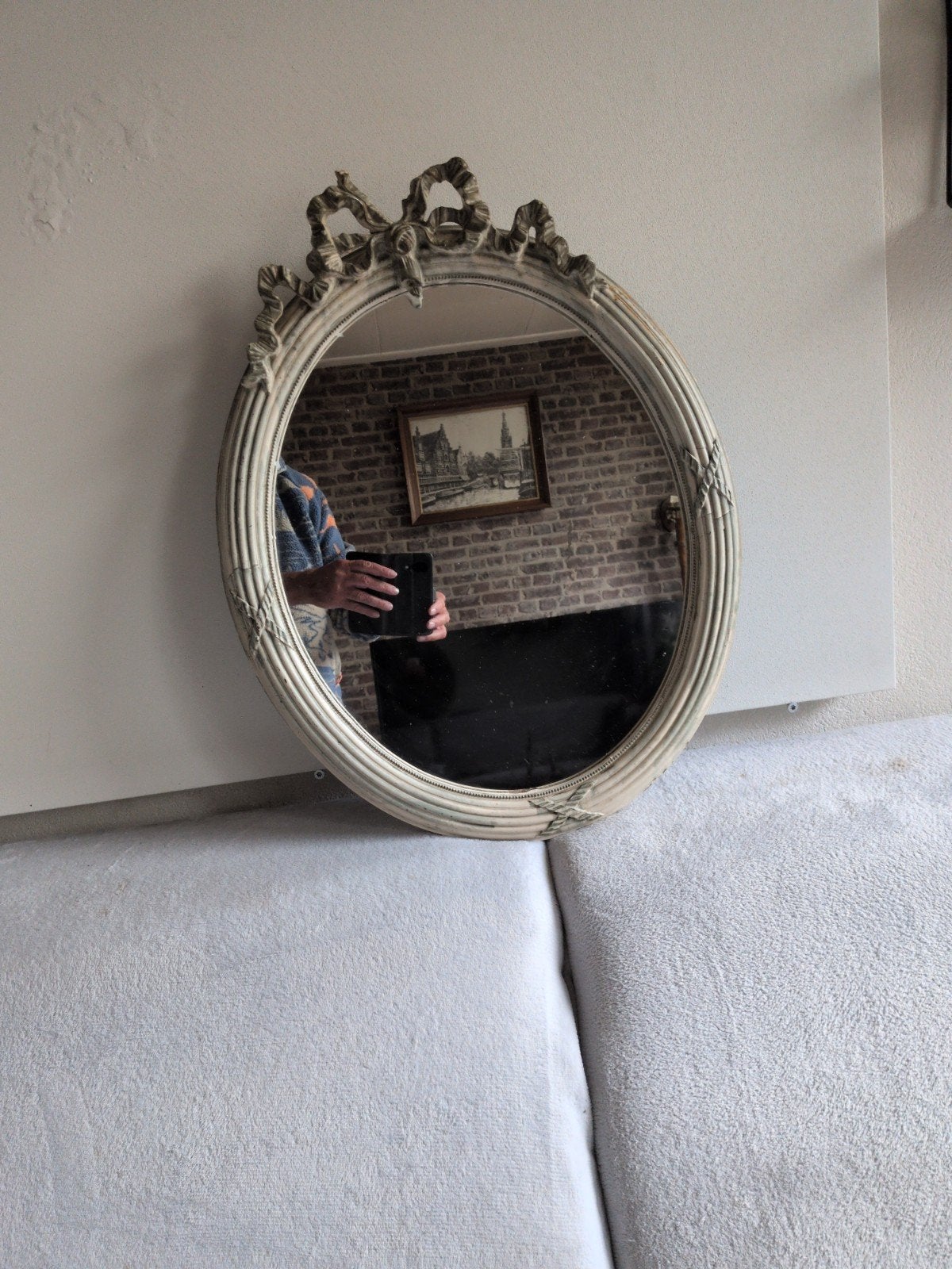 Antieke  ovale Strikspiegel Barokstijl Lodewijk XIV - 65x50, Huis en Inrichting, Ophalen, Ovaal, Minder dan 100 cm