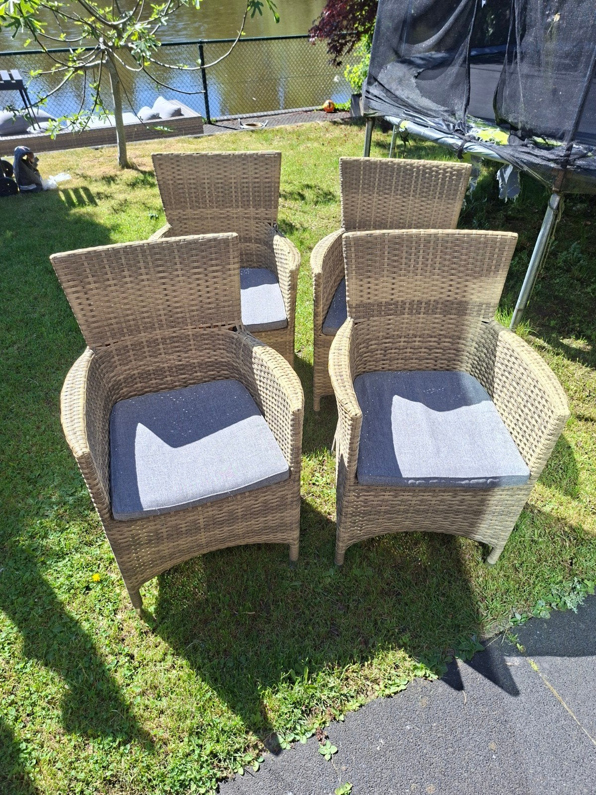 4x Wicker tuinstoelen met kussens, Tuin en Terras, Tuinstoelen, Ophalen