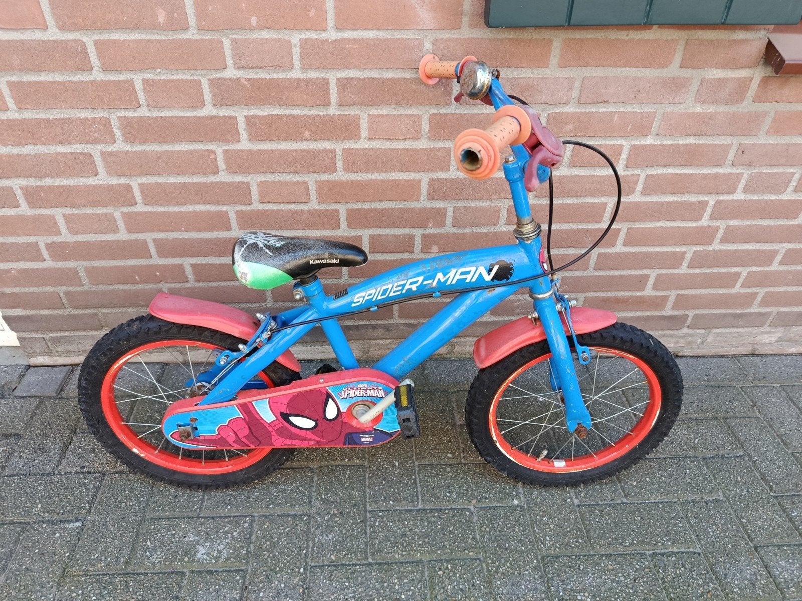 Spider-Man Kinderfiets 16 inch - Blauw/Rood, Ophalen, Gebruikt, 16 tot 20 inch